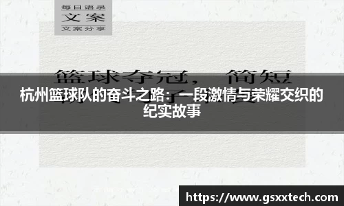 杭州篮球队的奋斗之路：一段激情与荣耀交织的纪实故事